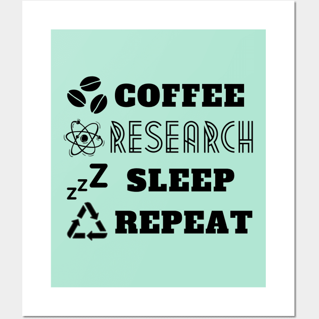 Coffee research sleep repeat in black Wall Art by Starlight Tales